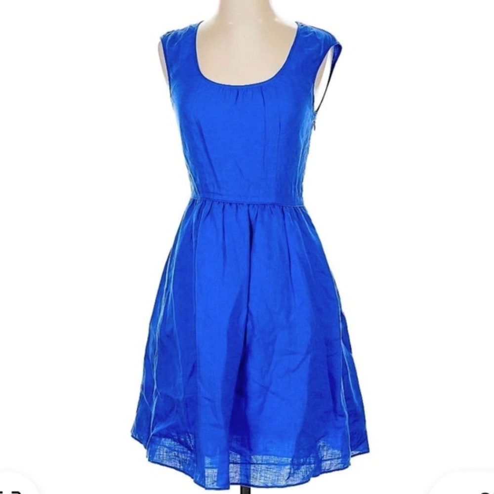 NEW J.Crew Sleeveless Linen Dress Sz 2 Blue Fit and Flare Lightweight Party